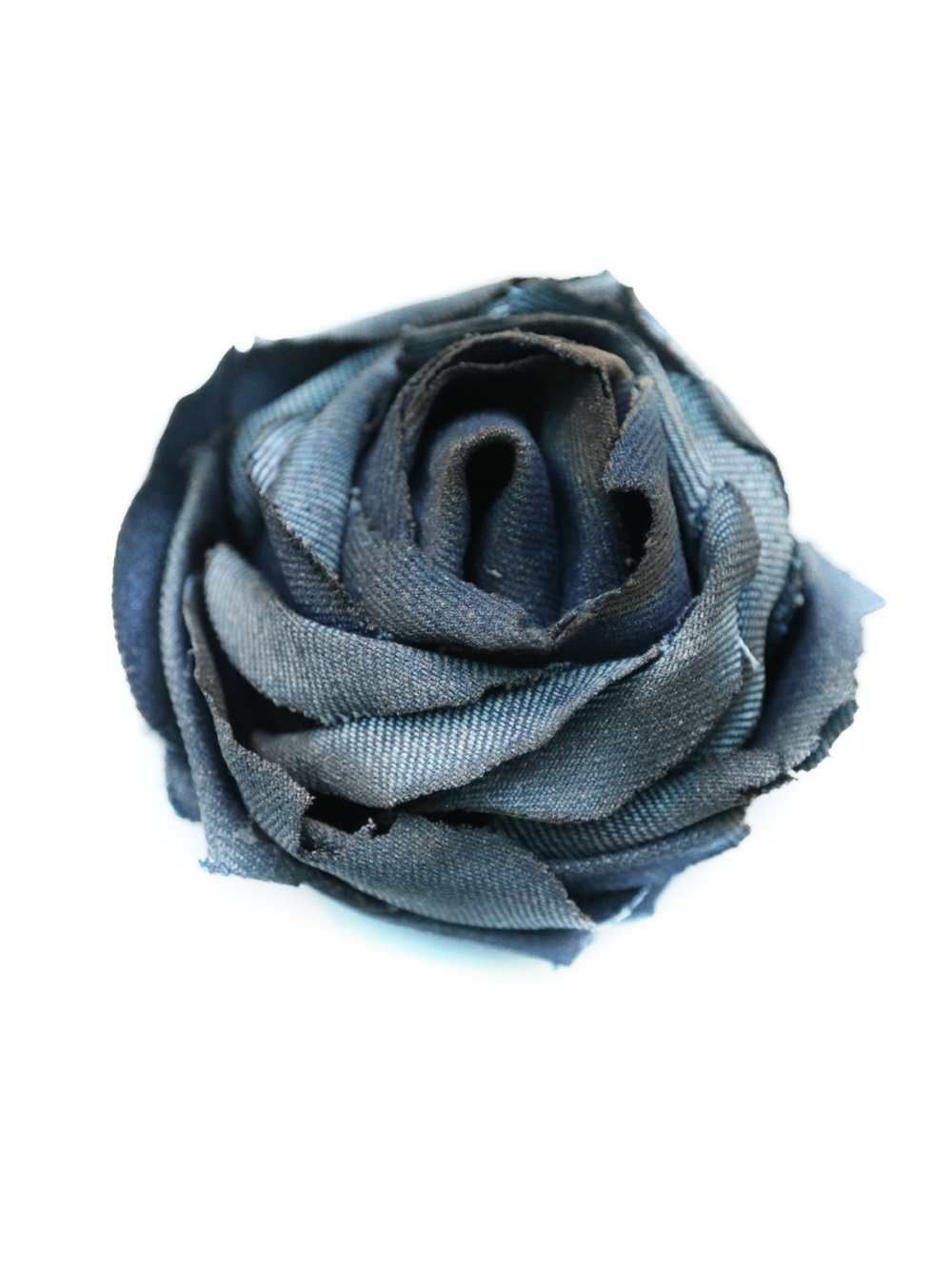 Fabric Rose Brooch - Blue Denim Flower Pin